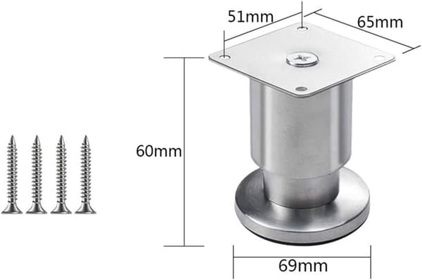4 Justerbare Møbelbein i Rustfritt Stål Sølv (6 cm)