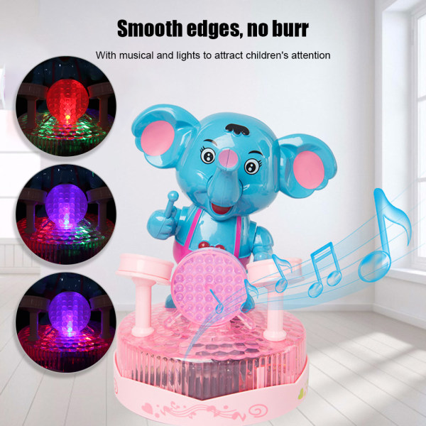 Electric Music Light Universal Wheel Tecknad Djurelefanttrumma Pedagogisk ToyBlue