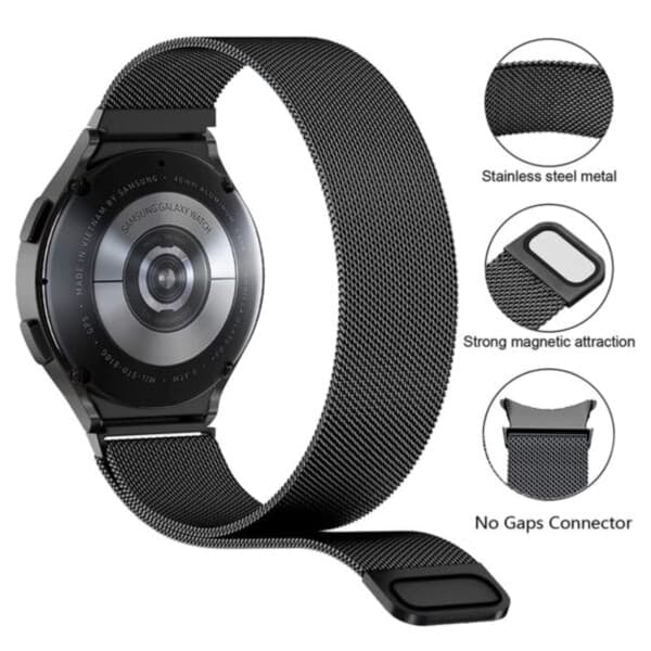 Galaxy Watch 4/5 Metallarmbånd 20mm Milanesisk Mesh Svart—pa