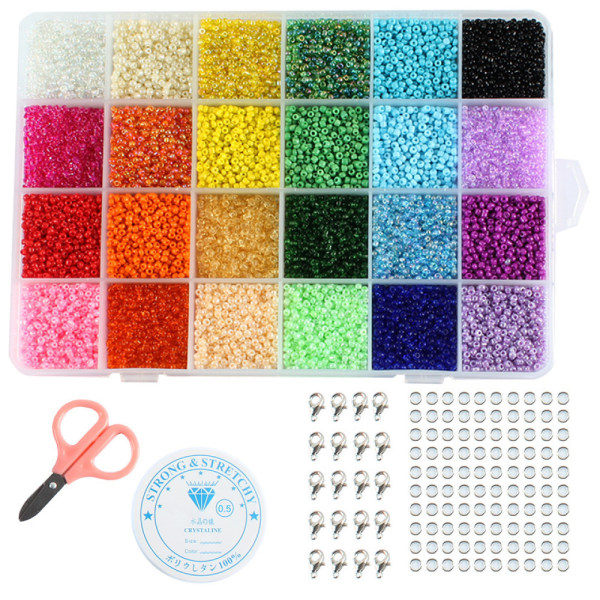 selizo 14440 glaspärlor och 100 bokstavspärlor, 2 mm minipärlor fröpärlor med elastiska snören, saxar för armband