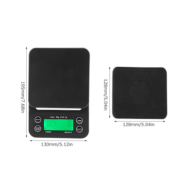 NSCF1 0,1g~3kg LCD Digital Kaffeskala Elektronisk Vågskala med Bakgrundsbelysning för Hemkök