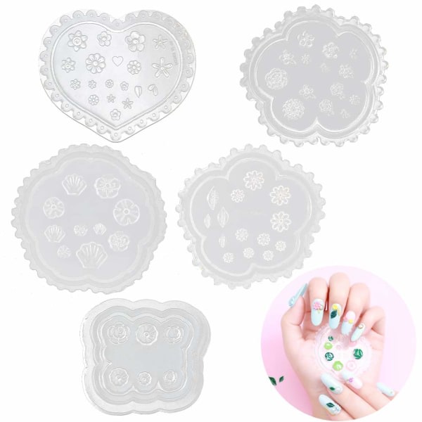 5 stk. Blomster 3D-forme til Nail Art Carving Form til DIY Nail Art Dekorationer Tilbehør Nail Art Skabeloner Maincure Værktøj