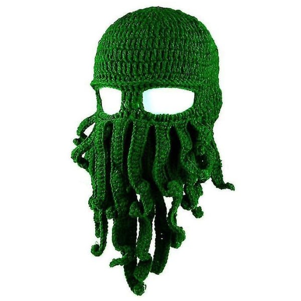Tentakel Octopus Stickad Beanie lämmin hattu vihreä