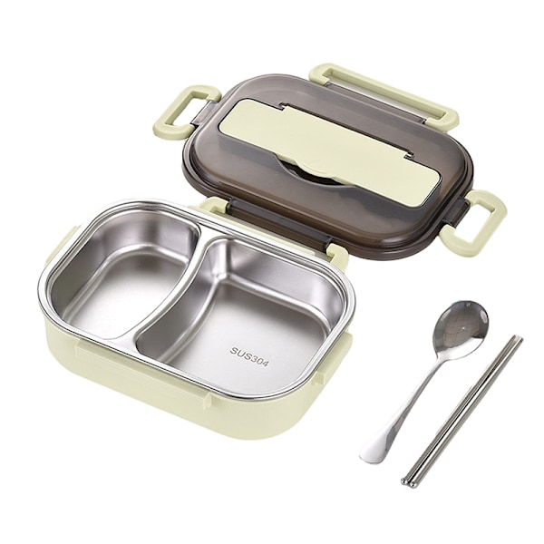 Bentoboxar för studenter rostfritt stål foder dubbellager lunchlåda med lock lunchbehållare för barn vuxna Small 2 Grid Green