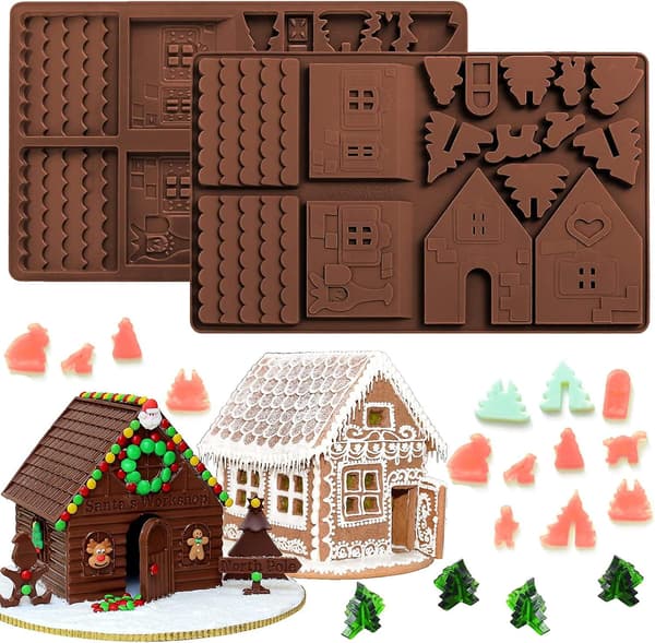 Julpeberkagehus Bageplade, Silikoneforme til Dessert, Chokolade, Slik, Kager (2 Stykker)