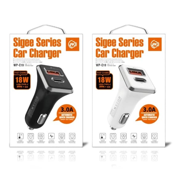 By WK Biloplader Sigee Serie USB 3.1A, Sort—pa