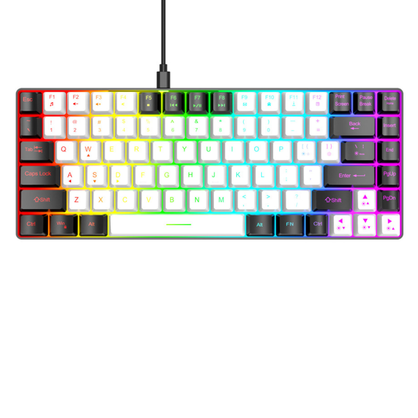 Gaming Keyboard Type C 84 Taster RGB Baggrundsbelyst Ergonomisk buet Stille Kablet tastatur til Family Office Redigering Hvid