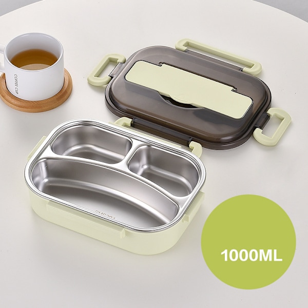 Bentoboxar för studenter rostfritt stål foder dubbellager lunchlåda med lock lunchbehållare för barn vuxna Small 2 Grid Green