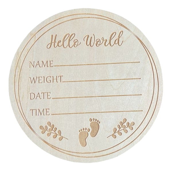 5,9-tums rund baby tillkännagivande fotorekvisita Basswoodskylt Hello World Baby för Nursery L7