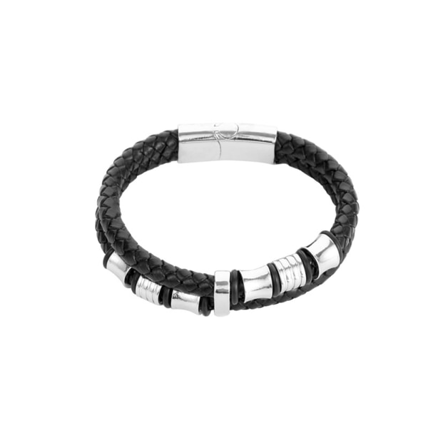 Y347 Neutralt armband för män Flätat läderrep Armband av rostfritt stål (silver)