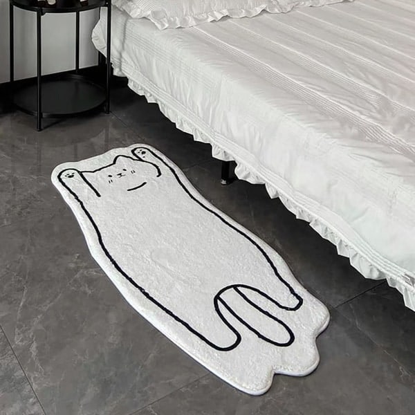 Tvättbar matta för sovrum 40 x 120 cm, söt och rolig barnrumsmatta, modern, tryckt, vit, oregelbunden form för entréområde (PA)