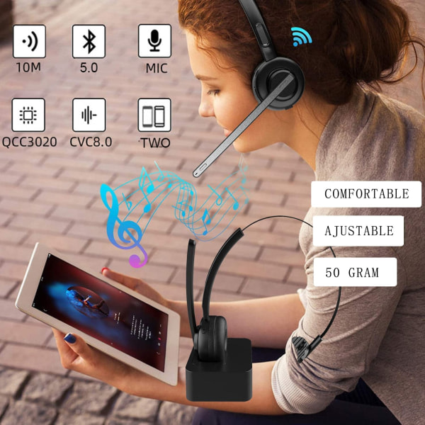 Trådløst 5.3-headset med mikrofon, flip-to-mute-mikrofon, mobilheadset på øret med opladningsbase black