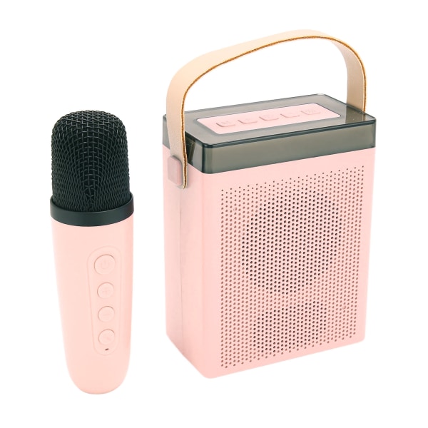 Karaokemaskin multifunksjons RGB-belysning bærbar Bluetooth-høyttaler med 2 trådløse mikrofoner for voksne og barn Rosa