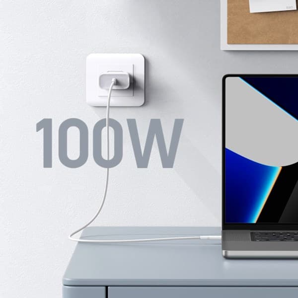 Flettet USB-C-kabel PD 100W 5A 480Mb/s 1m hvid