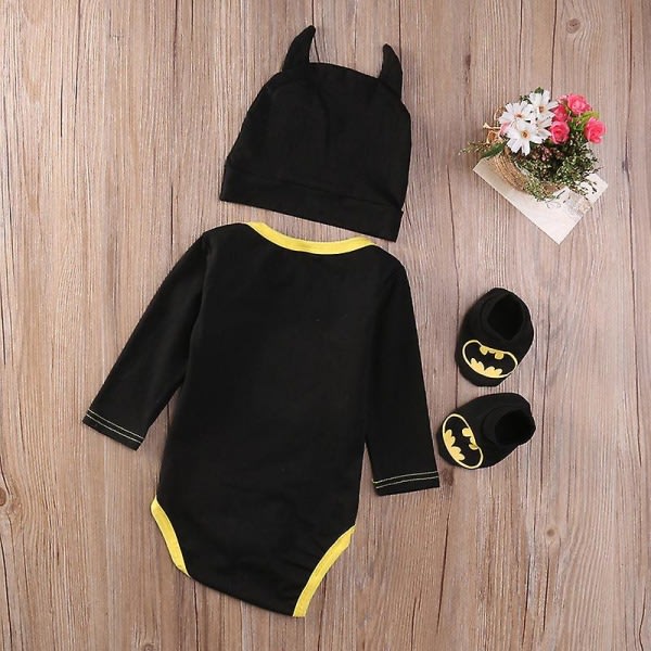 Toddler Baby Batman Romper Indoor Shoes Beanie Hat Set Newborn Kläder Outfit Black Batman B 18-24 Months