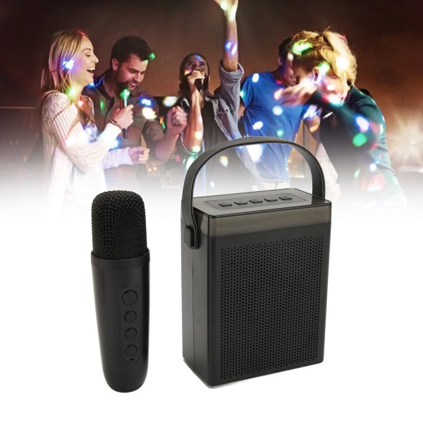 Karaokemaskinsett med RGB-lys oppladbar Bluetooth-høyttaler med 1 trådløs mikrofon for hjemmefest KTV svart