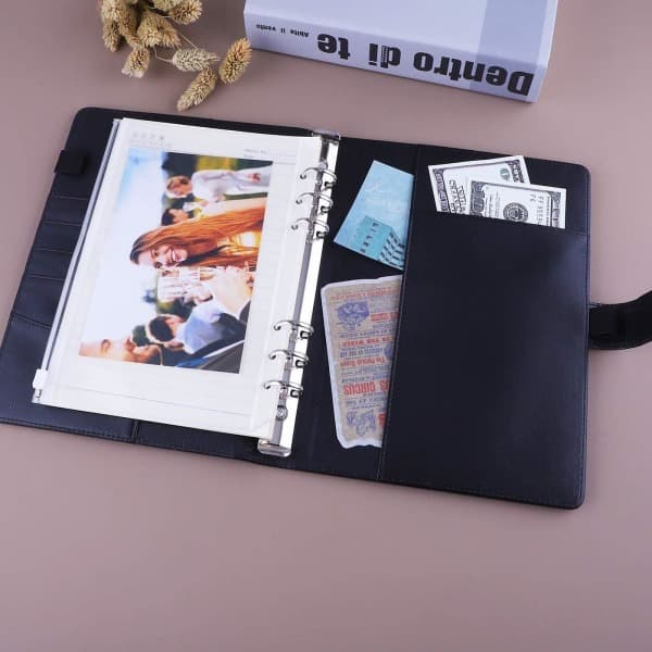 Læder A5 Ringbind Planner Notebook Planner med magnetisk spænde (Indre papir medfølger ikke)-Sort Sort