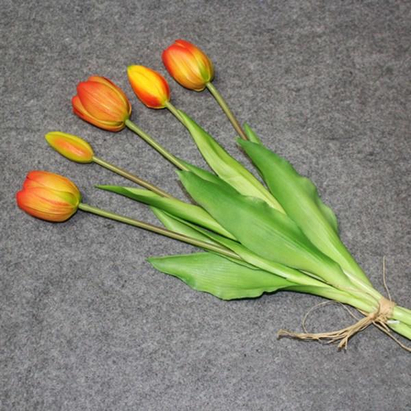 Lyxig Silikon Real Touch Tulpaner Bukett Dekorativ Konstgjord Orange