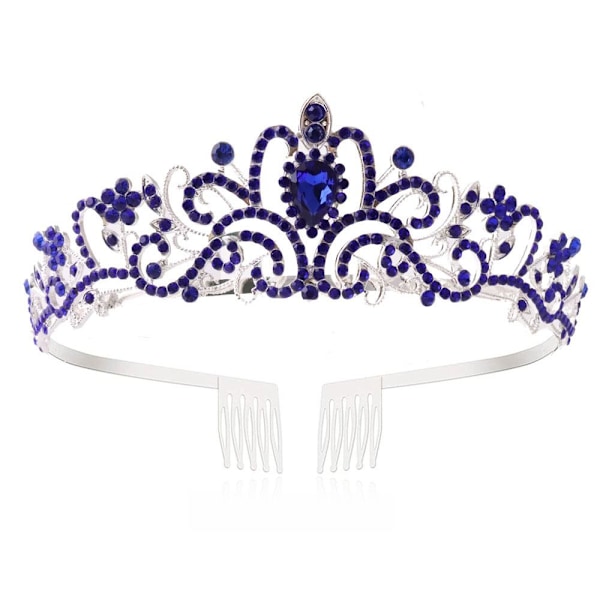 Krystal Rhinestone Krone Coiffure Krone Tiara MÖRKBLÅ Dark blue