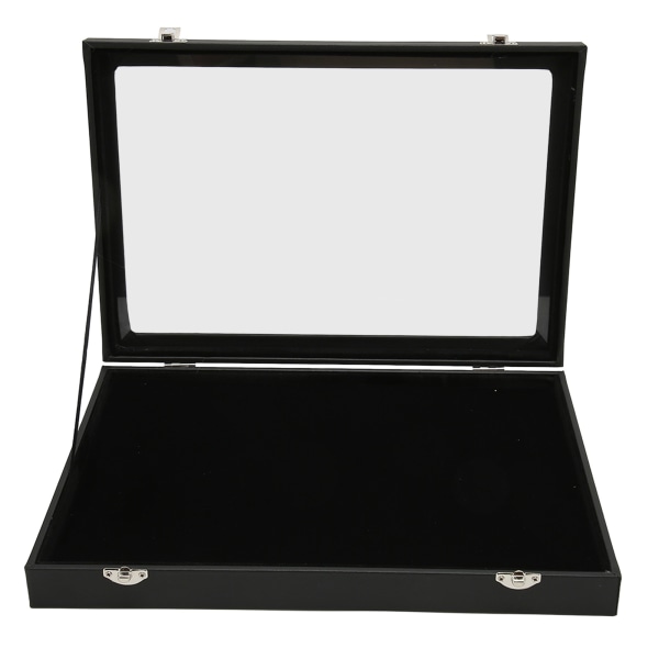 Pin Display Case läpinäkyvä pölytiivis Pin Shadow Box sotilasmitalikoruille Pin Badge Collection musta PU-nahka, 35x24x5cm / 13.8x9.4x2.0in