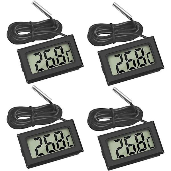 Mini digital LCD-termometer med temperatursondsensor (4X svart)