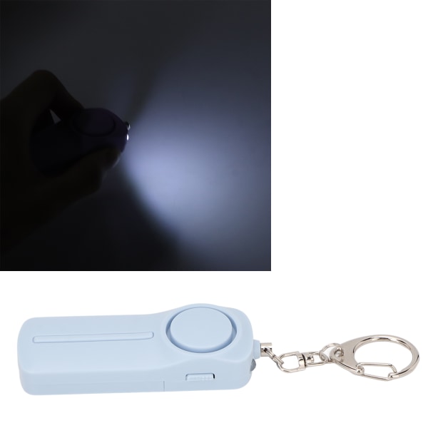 Nødalarm Militærklasse mini nøkkelring Høyt 130dB sikkerhetsalarm med LED-blitslys for kvinner Barn Eldre Lyseblå