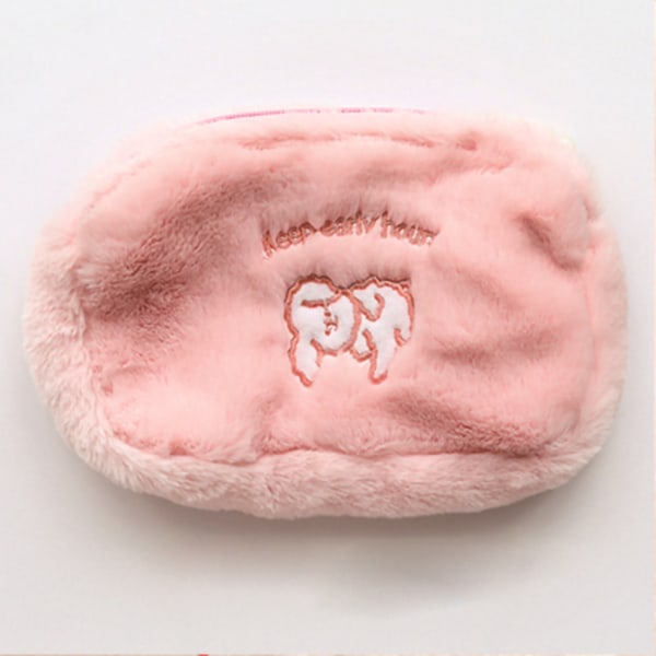 Plys makeuptaske Sød fluffy kosmetisk organisation bærbart toilettaske med lynlås til rejseblyant Pink hvalp