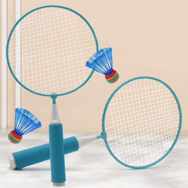 Badmintonracketsett for barn Stort netting, mykt anti-sklihåndtak Komfortabelt grep Badmintonracketer for barn med 2 baller Blå