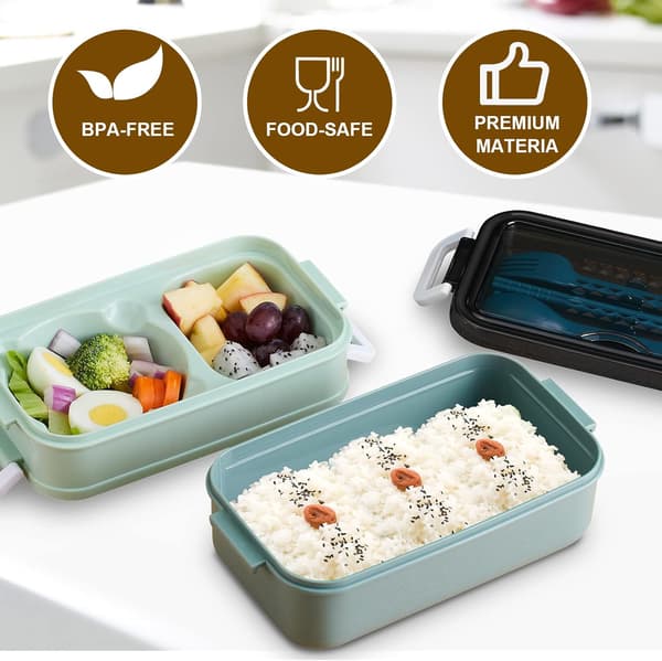 Bento Lunch Box, Microwave Safe, Comes with Three-Piece Cutlery Set, Perfect for Camping, Work