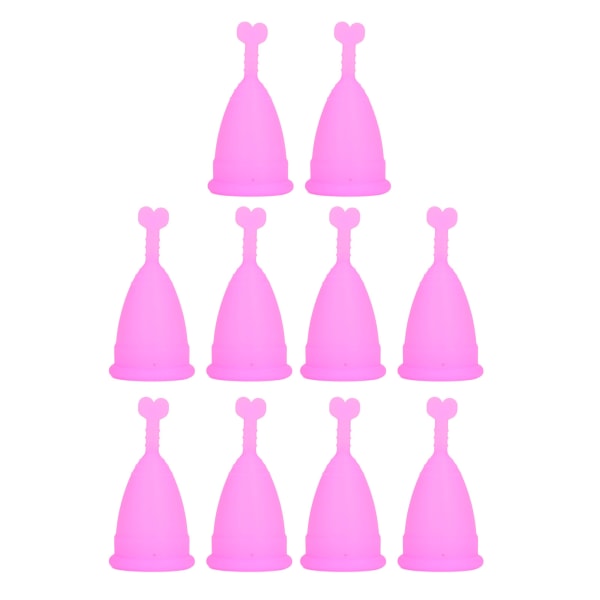 10 stk Fleksibel gjenbrukbar periodekoppsett Bærbar, myk silikon, hjerteformet stilk menstruasjonskopp lilla