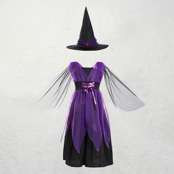 Halloween børnekostume Anime kostume Heks Cosplay Halloween kostume (2-3 år gammel, lilla lang heks)