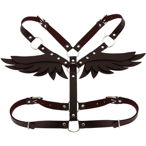 AngeL's Wing Dame Læder Korset Krydset Strap Suit Body BH Taljebælte Bondage (Mørkebrun)