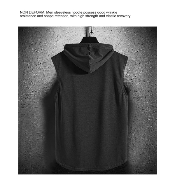 Hættetrøje uden ærmer til mænd Gym Sweatshirt Vest Top Hudvenlig Polyester Ensfarvet sort L
