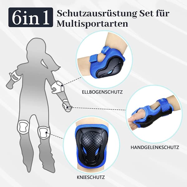 Knäskydd för barn, barnskydd, knäskydd set, 6 i 1 armbågsskydd, handledsskydd, skyddsutrustning set