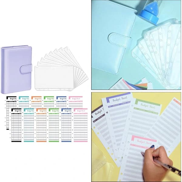 Faux Läder Notebook Binder, 8 Transparenta Binderfickor