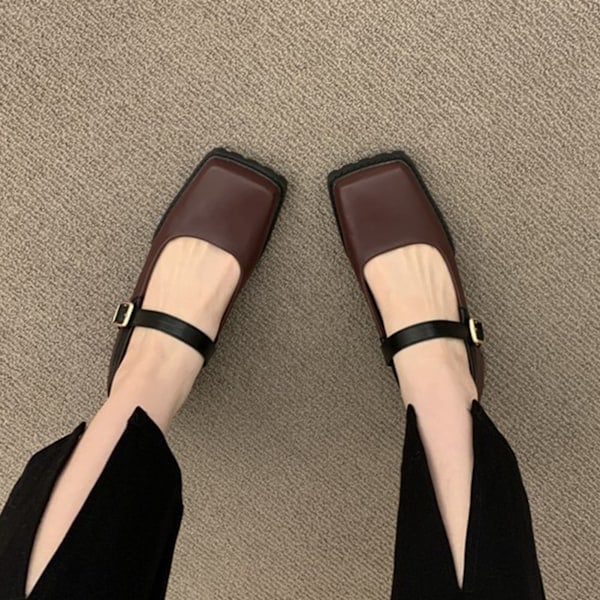Kvinnor Spänne Platåskor Stängd Fyrkantig Tå Elegant Ergonomisk Ankelrem Pumps Skor Brun 37