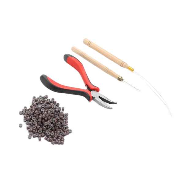 Hair Extension Kit Tang Trækkrog Nål Forlængelse Perler Værktøjssæt til forlængelse af hår (3# Tang 2 Krog Nål 500 Ringe)