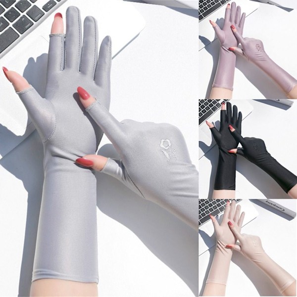 Dam Flickor Mellanlånga Elastiska Handskar Sommarhandskar för Bilkörning grey
