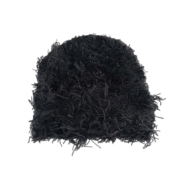 Mjuk och bekväm stickad cap Höstvintermössa Cap med trendig frans för föräldrar och barn Black 1