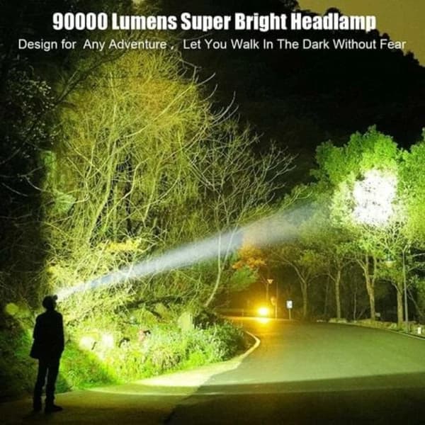 90000 Lumen Supersterk LED-hodelykt med 5 moduser og USB-lading