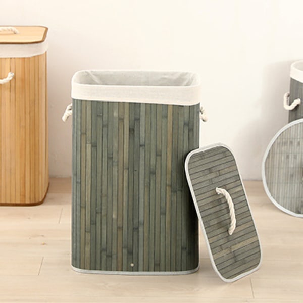 Sammenfoldelig vasketøjskurv Købmandskurv Bambus Stor kapacitet Opbevaringsspand til snavset tøj til hjemmet 1,7 grå firkantet