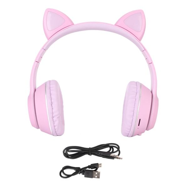 Bluetooth Cat Ear Headset HiFi Stereo Indbygget Mic Support Memory Card Line i trådløs hovedtelefon med LED-lys lilla