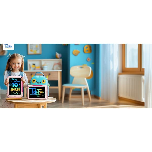 TEKFUN 10 tuuman LCD-piirustusalusta, sotkuton piirustusalusta lapsille 3-8 vuotta, vaaleanpunainen