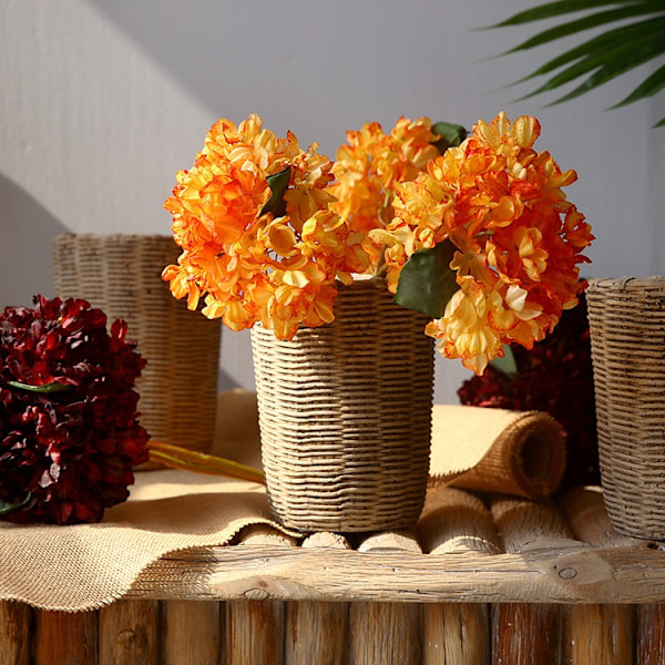 Simuleringsblomma 3 brända kantstjälkar kort gren simuleringshortensia blomma heminredning (vit)