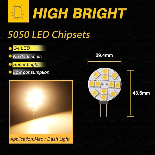 10x G4 LED-lampa Ej dimbar varmvit 2700K DC 12V utbyte
