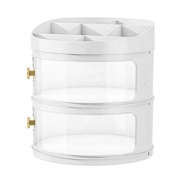 Meikkihajuveden organizer läpinäkyvä pölytiivis kosmeettinen case pyöreä pöytämeikkilaatikko kannella Suuri kapasiteetti Muti Layer White
