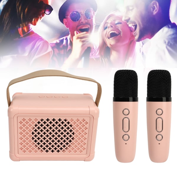 Mini Karaoke maskine med 2 trådløse mikrofoner Bærbar Bluetooth højttaler Karaoke maskine sæt til hjemmefest bryllup camping pink