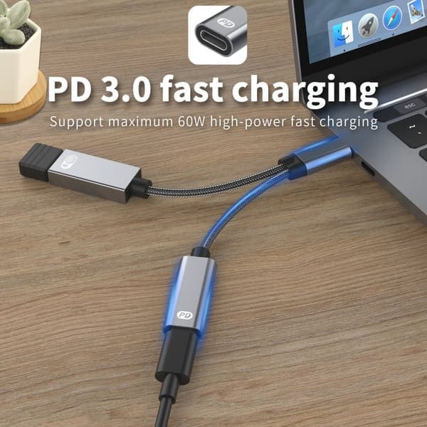 USB-C uros - USB-naaras + USB-C PD latausportti ja OTG-sovitin USB 2.0—pa