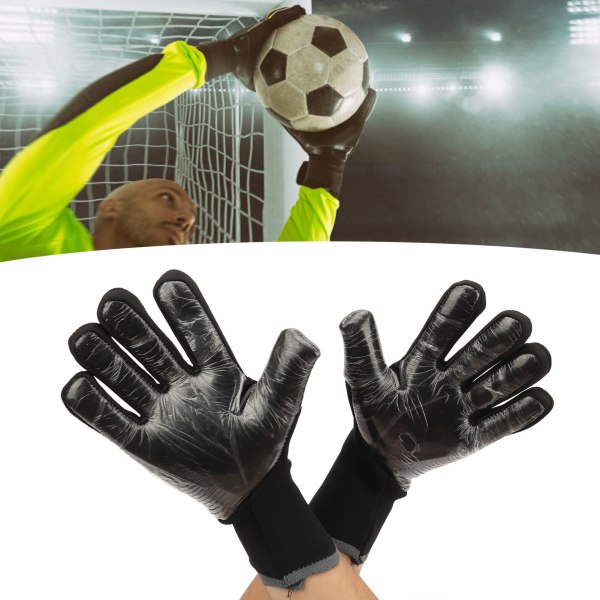 2 stk Fotballkeeperhanske Svart Anti-Slip Latex Pustende Ekstra Fingerbeskyttelse Målvakthansker for Fotballkonkurranse nummer 9.