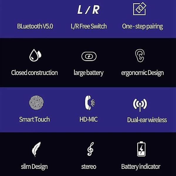 Trådløse hodetelefoner kompatible med Bluetooth-hodetelefoner Ørepropper Touchkontroll